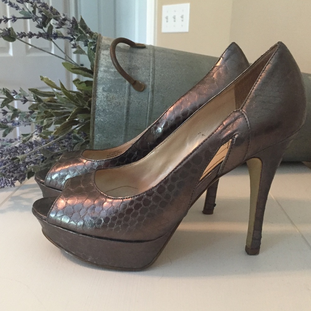 Marc Fisher Grey Peep- Toe Pumps