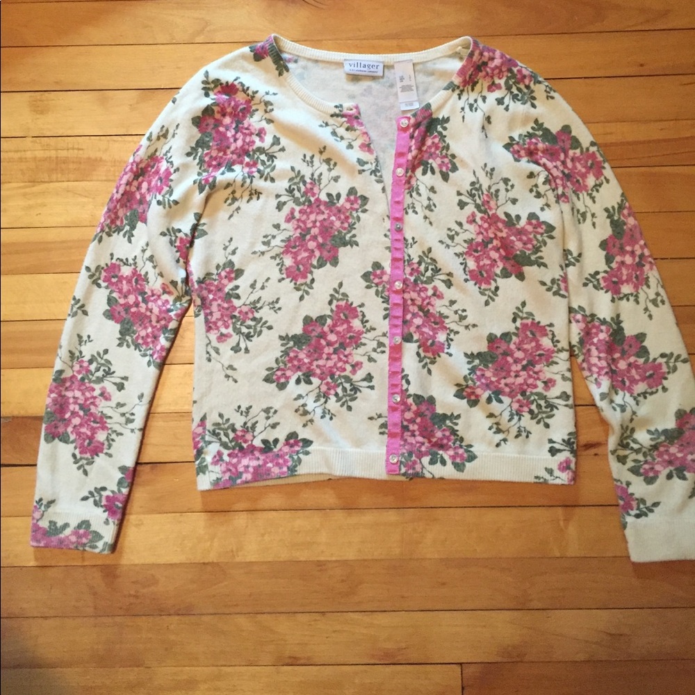 Women's L vintage pink floral cardigan