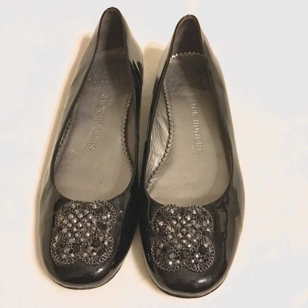 JACK ROGERS Flats ~ Black Patent w/ Rhinestones