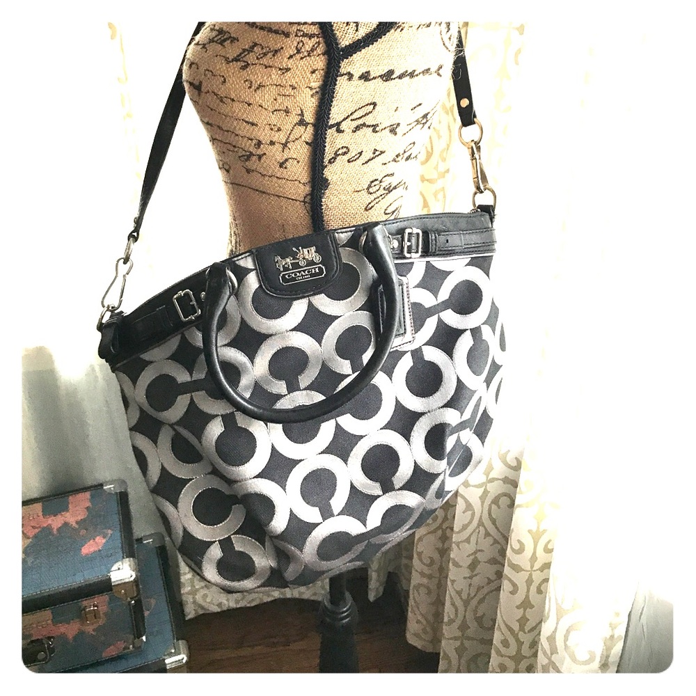 Black & silver signature C Coach Purse