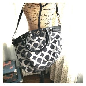 Black & silver signature C Coach Purse