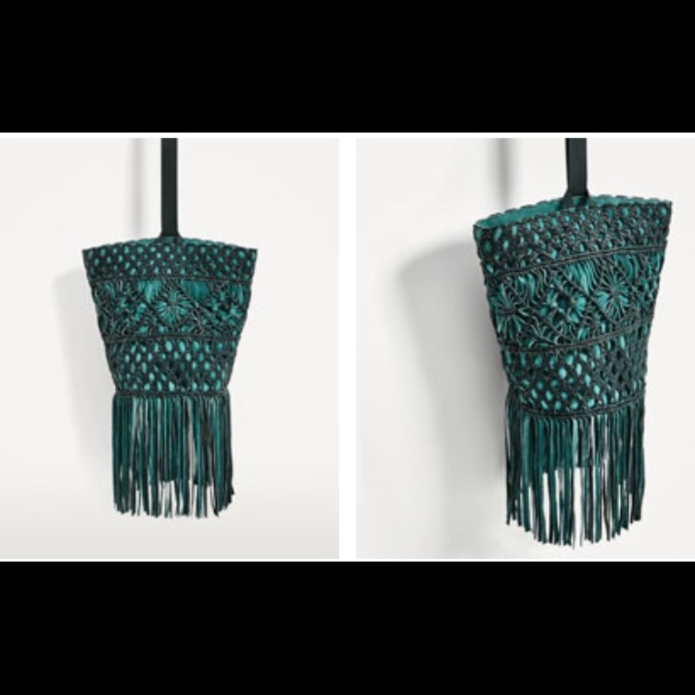 Hand made fringe  leather bucket bag