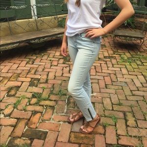 J. Crew white striped blue jeans