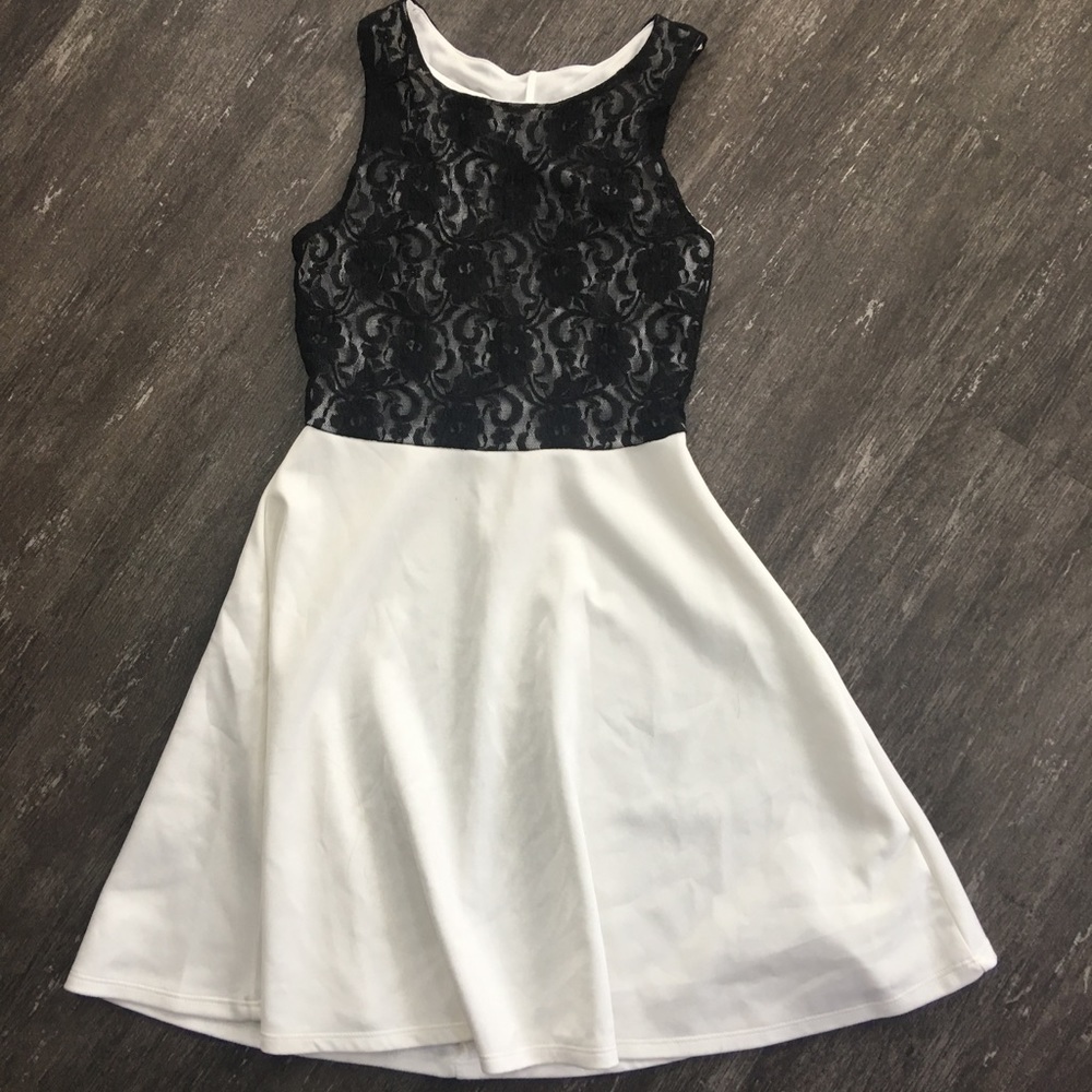 Black and white lace skater dress