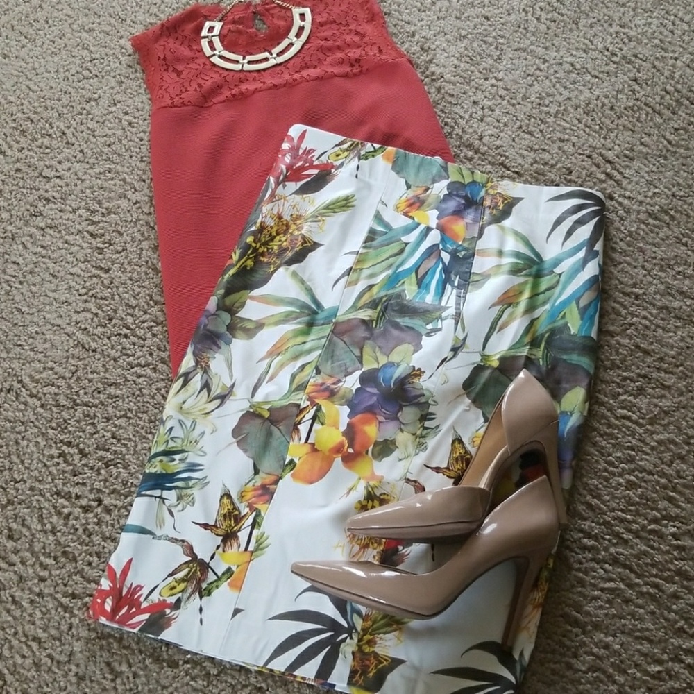 Leather Floral Skirt