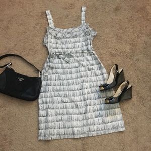 LOFT - White and Black Dress with Ruffled Bodice
