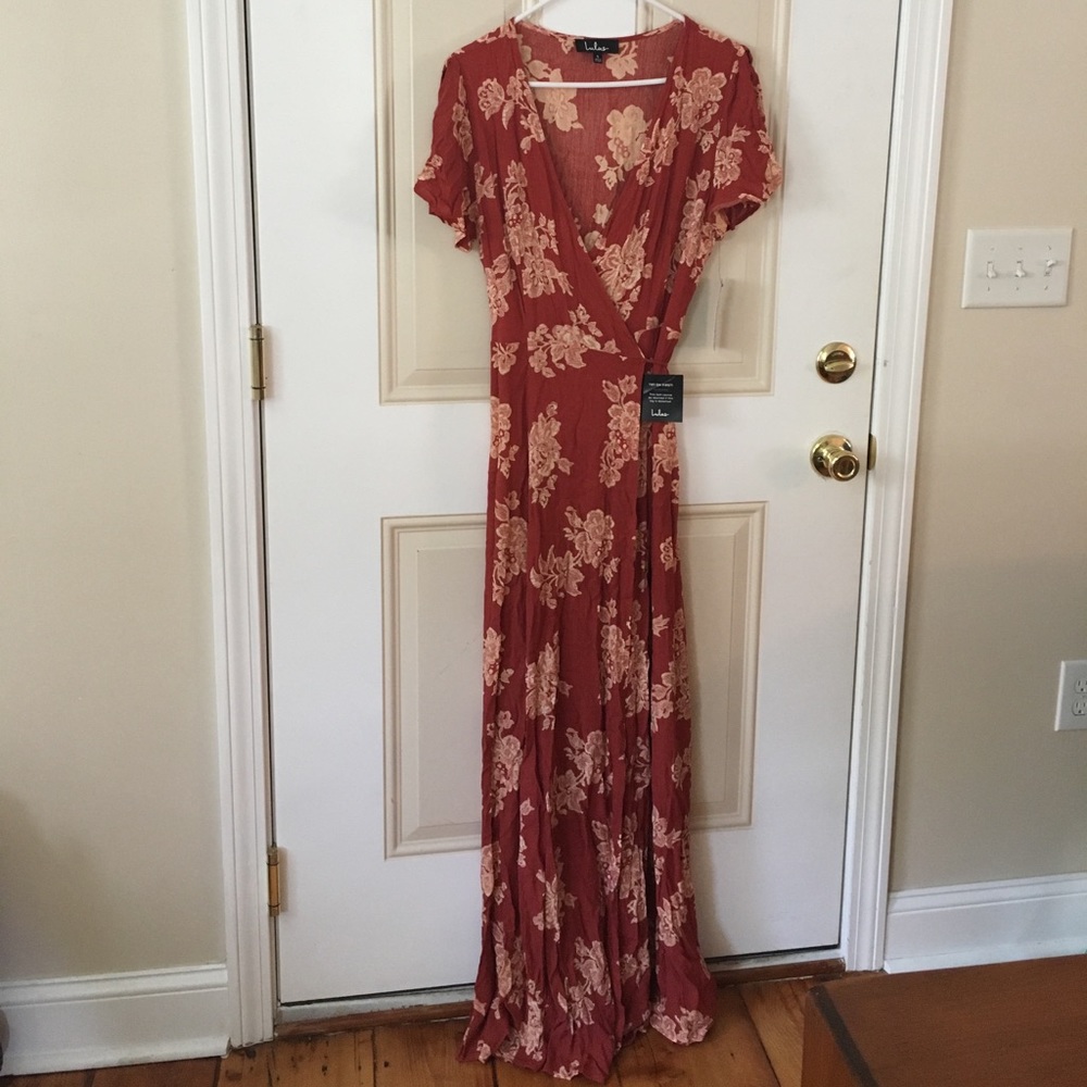 Lulus Heart of Marigold Red Floral Wrap Maxi Dress