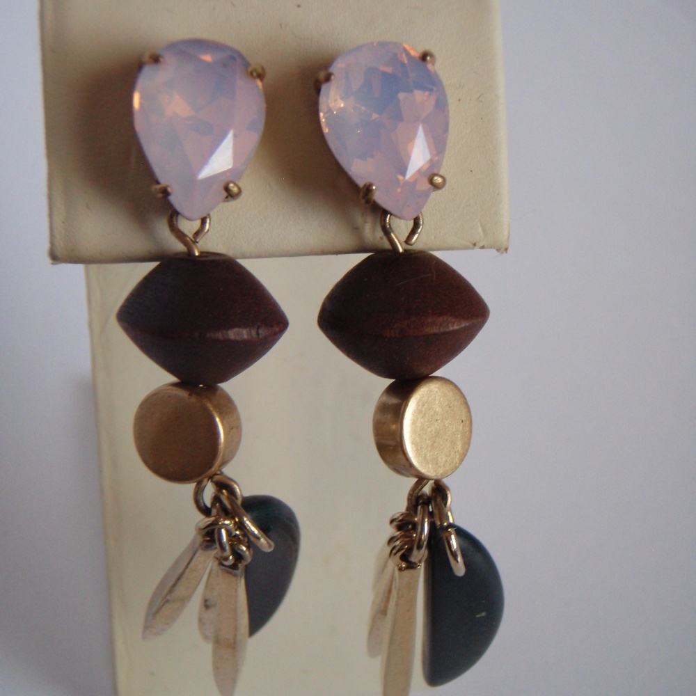 J Crew Crystal Tassel Wood Earrings