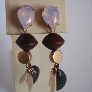 J Crew Crystal Tassel Wood Earrings