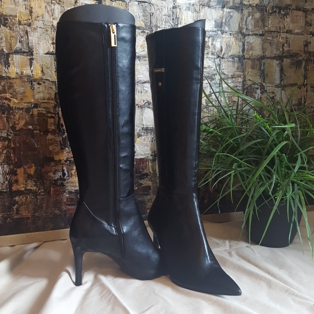 Calvin Klein Knee High Leather Stiletto Boots ❤👢
