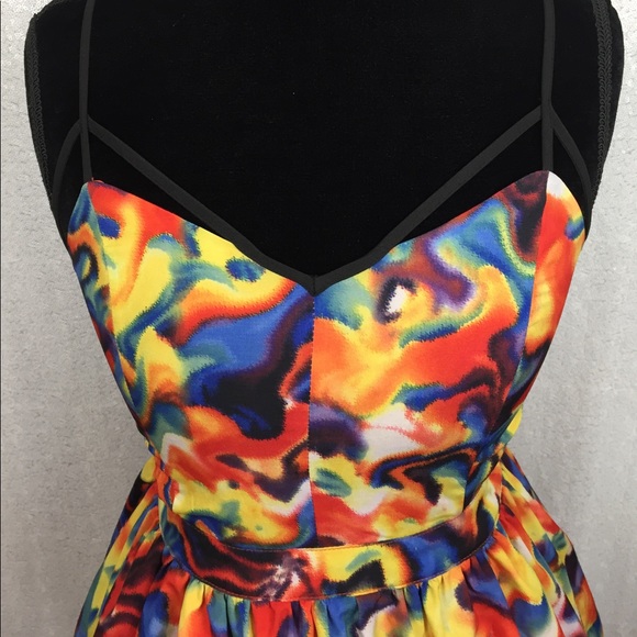 Edgy Colorful Rainbow Lava Mini Dress - Picture 2 of 7