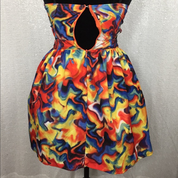 Edgy Colorful Rainbow Lava Mini Dress - Picture 3 of 7
