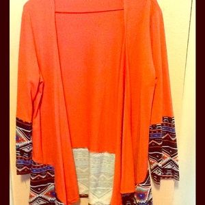 Coral Cardigan w/ Southwestern Pattern