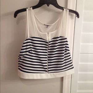 [XL] Navy blue and white striped crop top