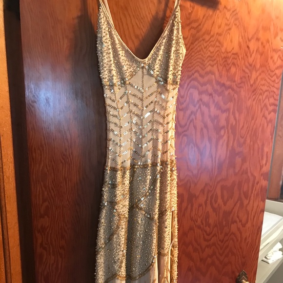 Attitudes by Debra gold beaded sheer gown - Picture 1 of 4