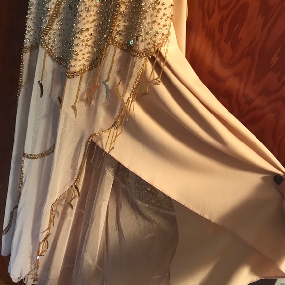 Attitudes by Debra gold beaded sheer gown - Picture 2 of 4