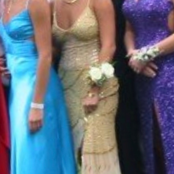 Attitudes by Debra gold beaded sheer gown - Picture 4 of 4