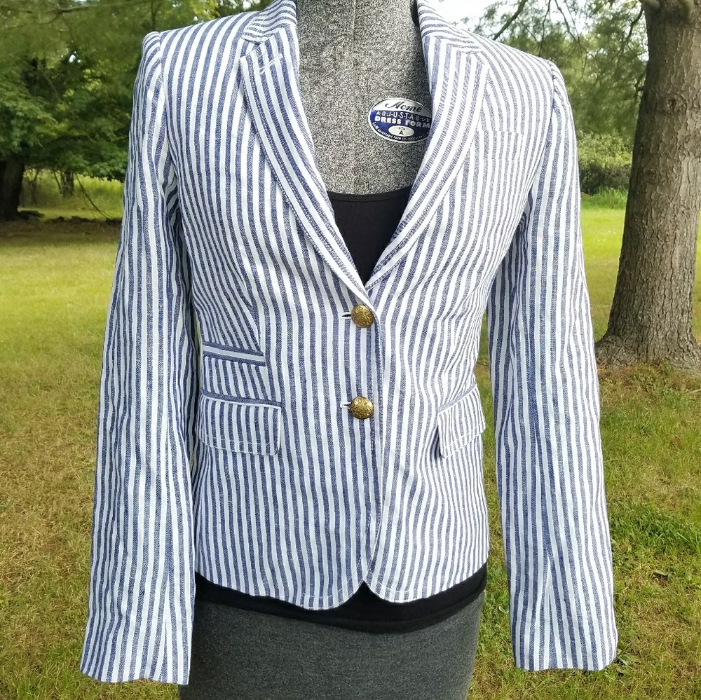 J.Crew Pinstriped Linen Schoolboy Blazer