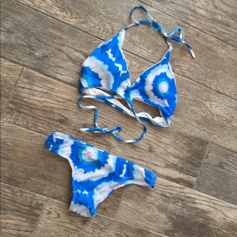 Tie dye blue and white cheeky bikini