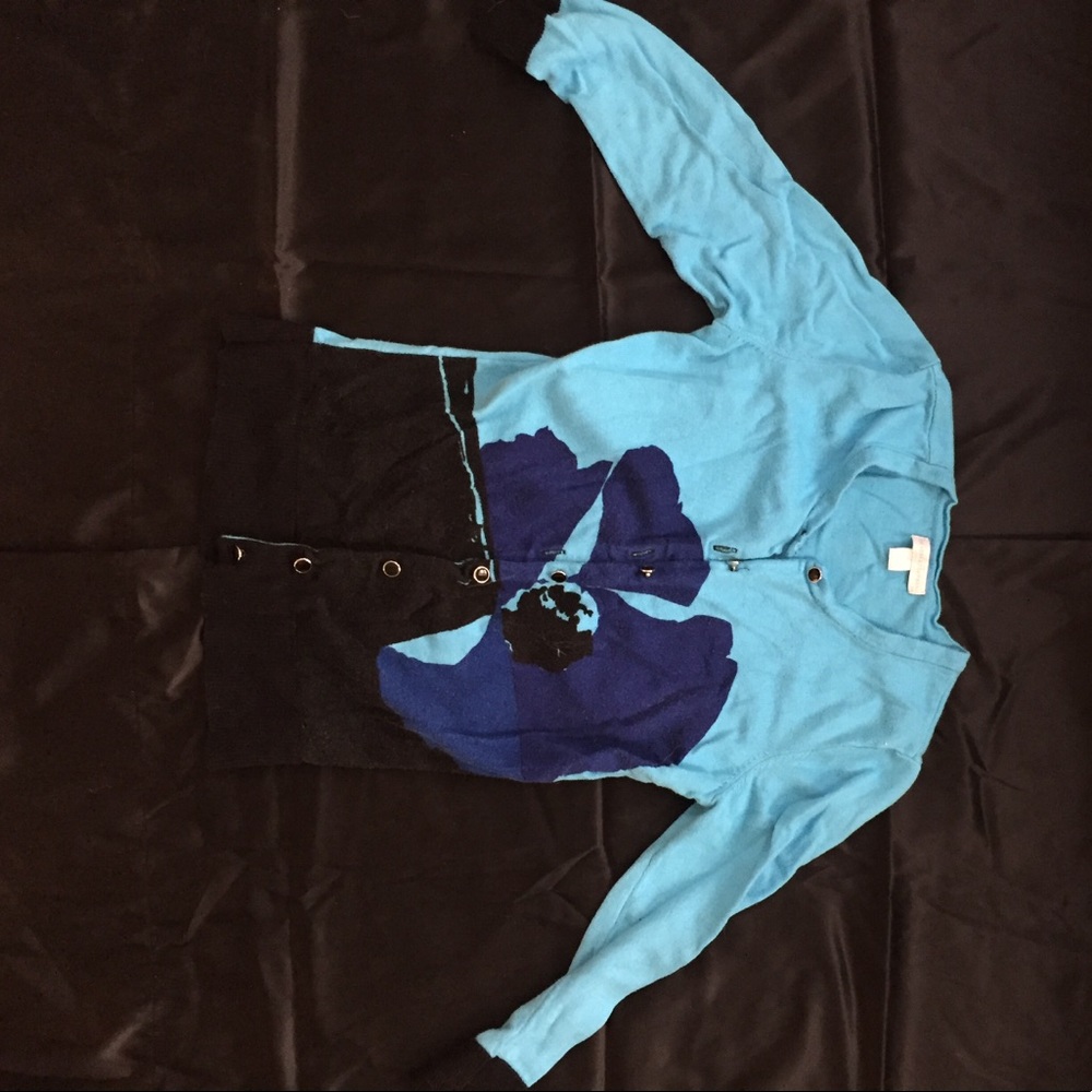 Blue color block floral cardigan