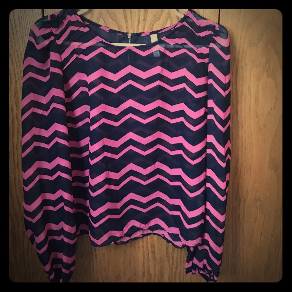 Chevron Pink and Navy Blouse