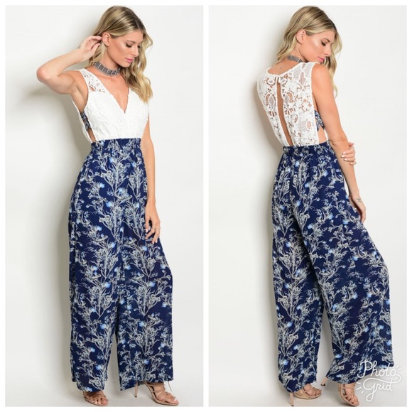 Navy White Jumpsuit - Picture 1 of 1