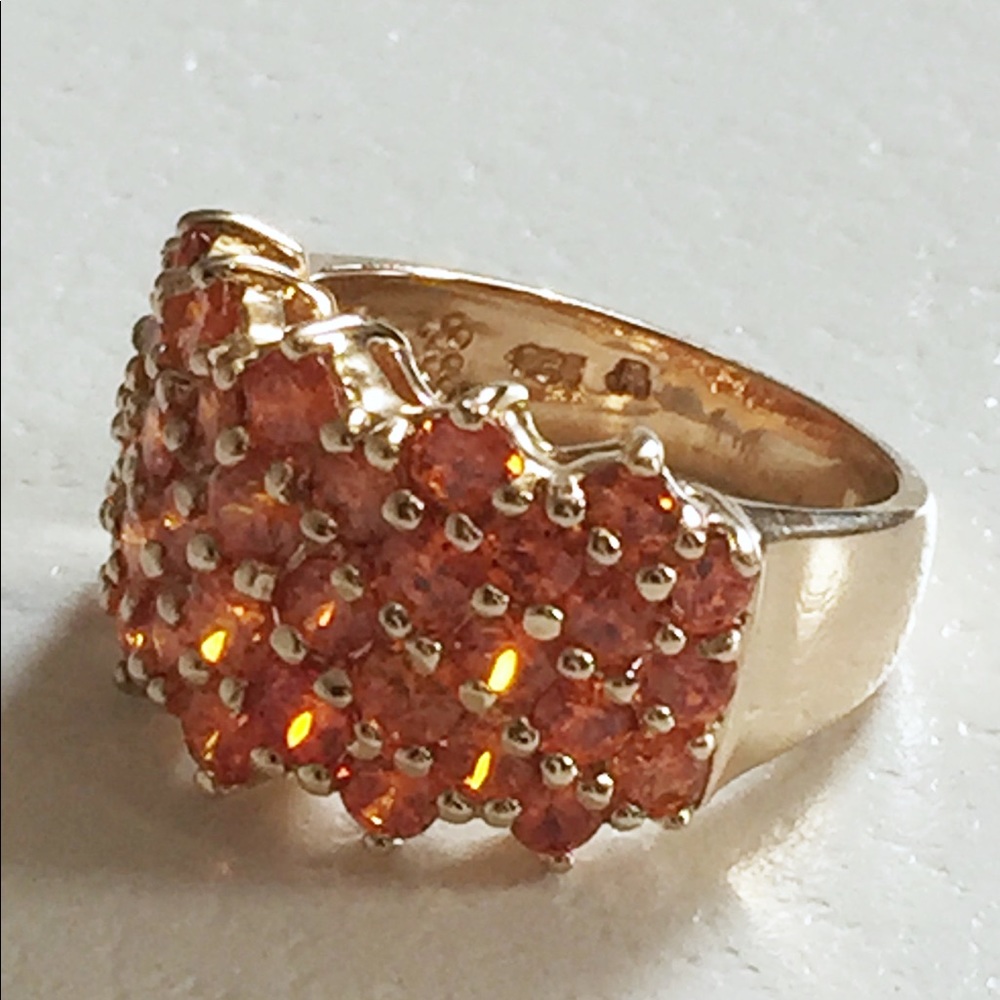 925 gold vermeil orange cubic zirconia ring - Picture 2 of 5