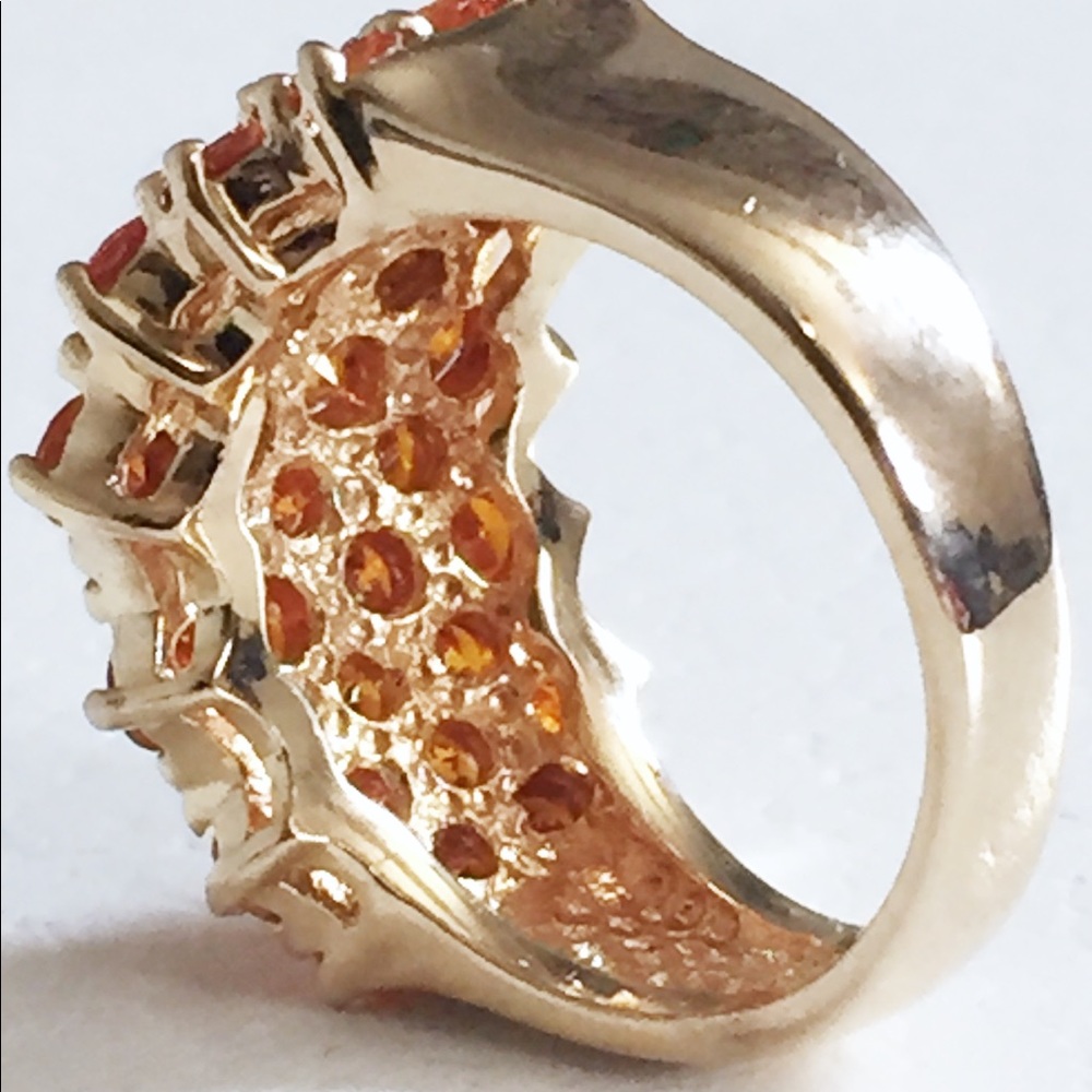 925 gold vermeil orange cubic zirconia ring - Picture 3 of 5