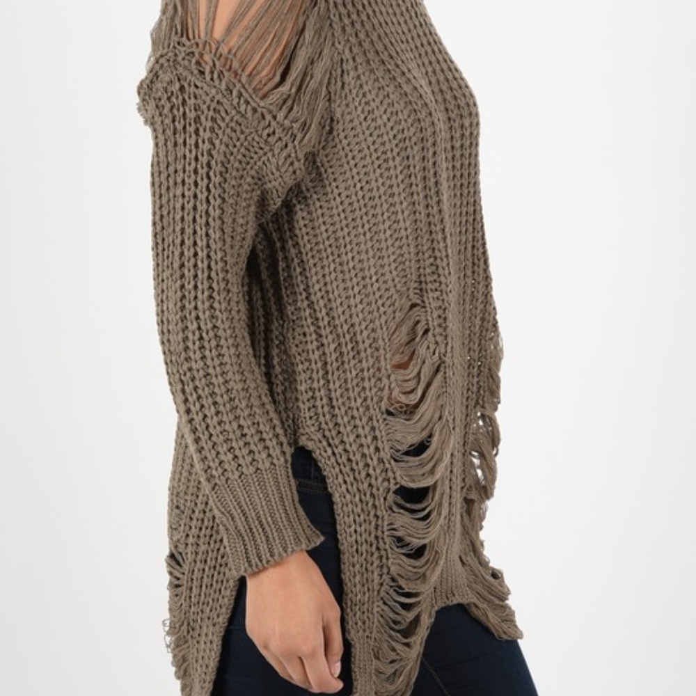 !!LAST ONE!! Taupe Distressed Sweater S M L - Picture 4 of 6