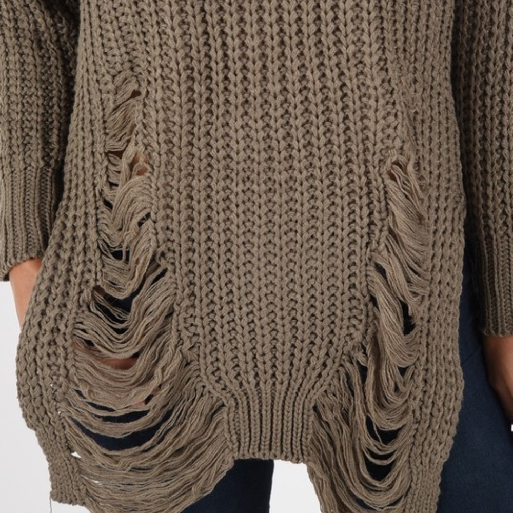!!LAST ONE!! Taupe Distressed Sweater S M L - Picture 3 of 6
