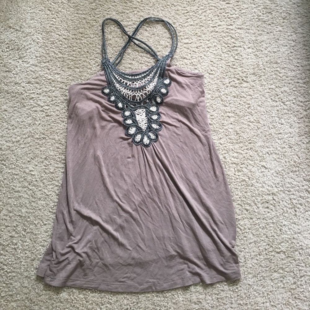 Embellished Halter Cross Back Tank Top