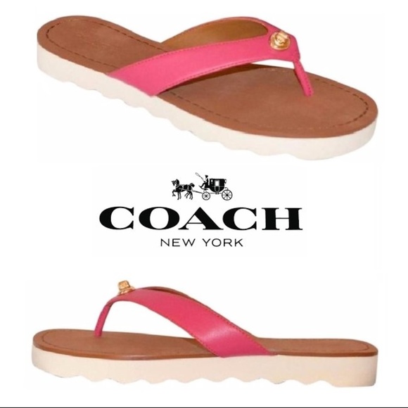 Coach Shoes - NEW Coach Leather Thong Sandals - 10 Pink Salmon