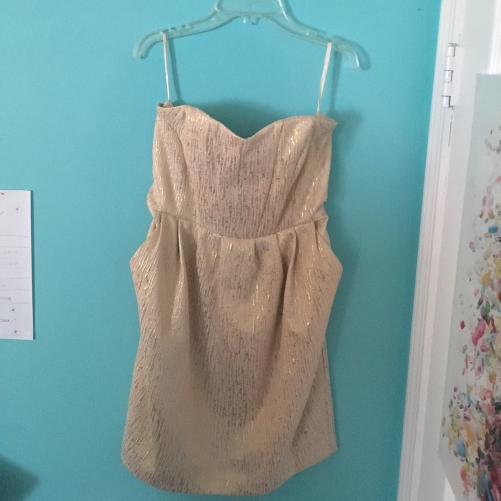 Cream and gold cocktail dress with pockets