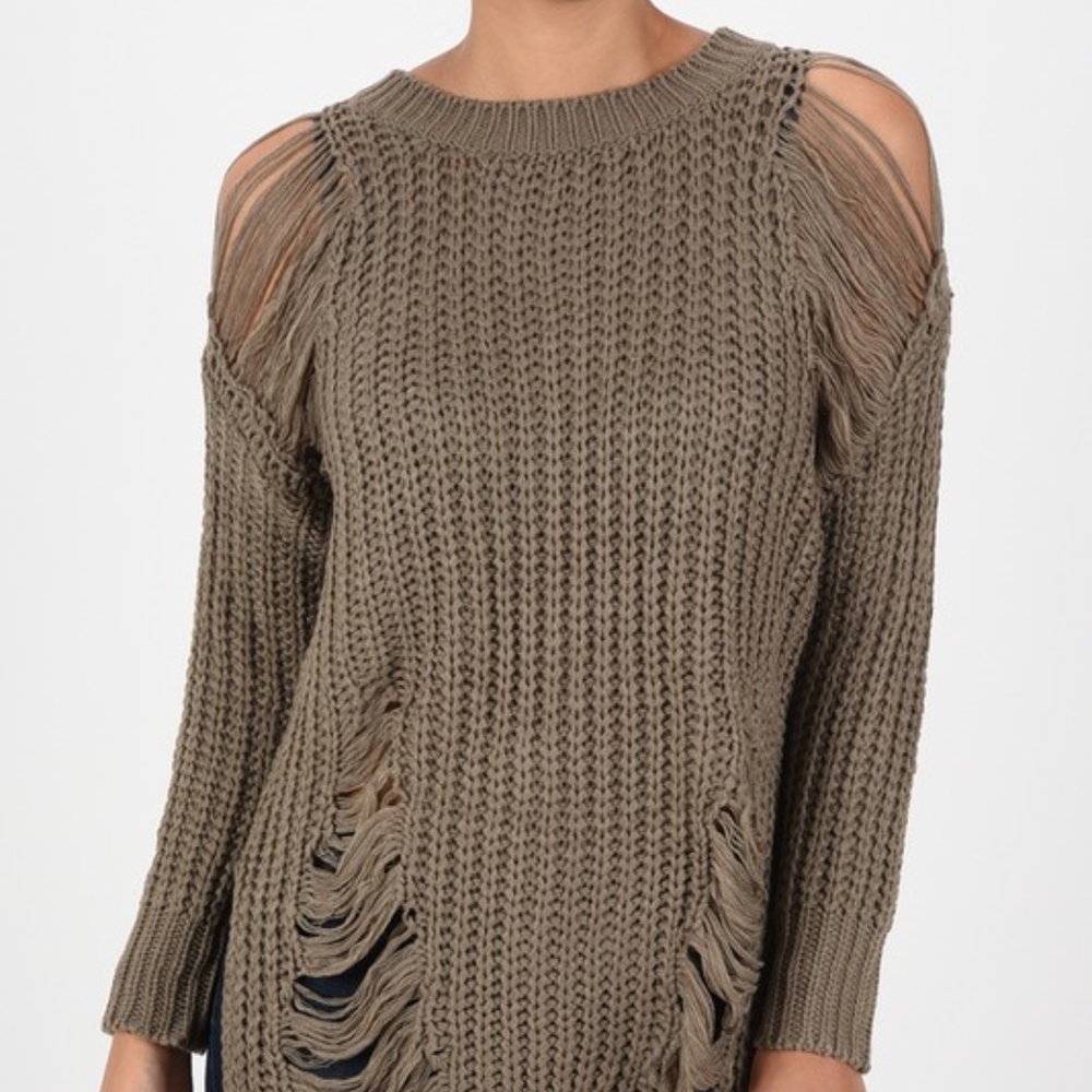 !!LAST ONE!! White Distressed Sweater S M L - Picture 2 of 5