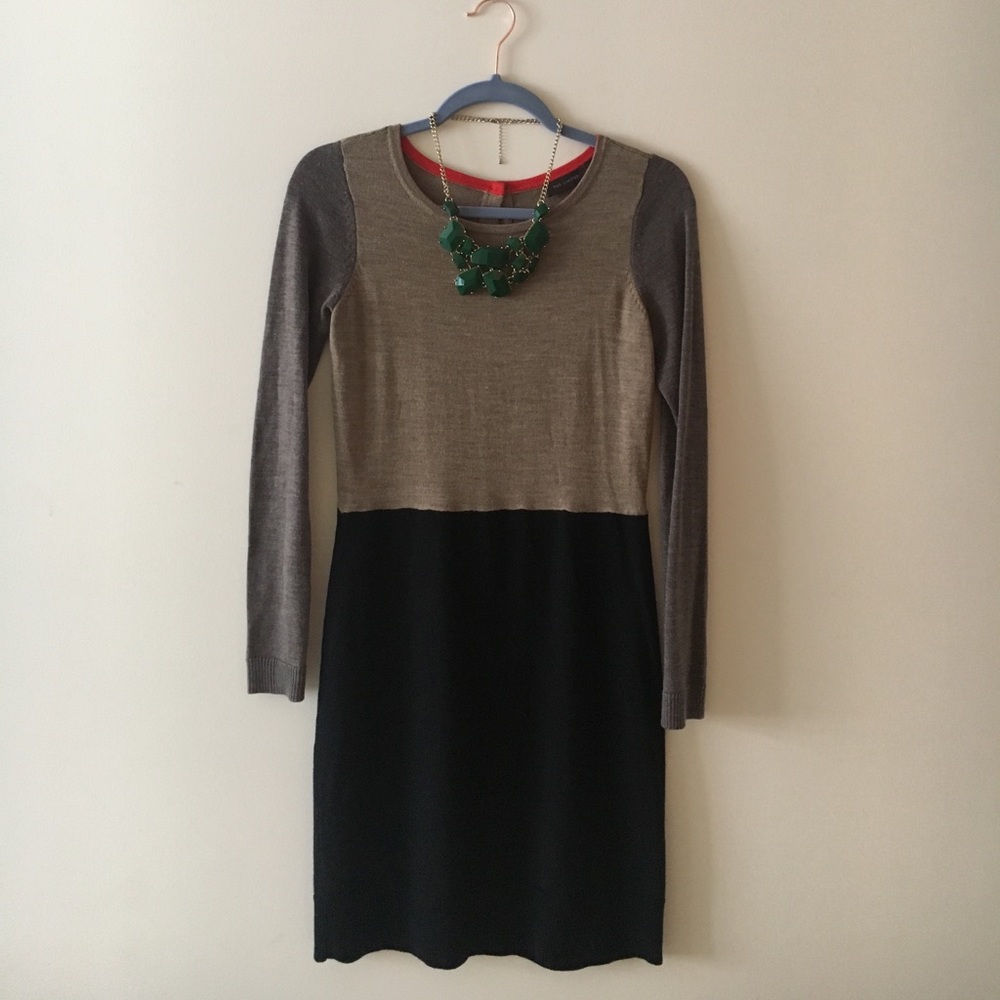 Color block sweater dress with gold button details