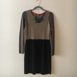 Color block sweater dress with gold button details