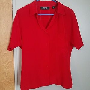 Ellen Tracy Scarlet Red Silk Blouse