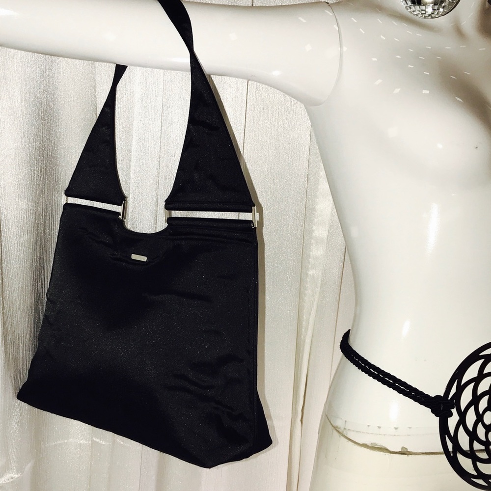 Vintage Black Satin Gucci Purse black. RETRO!