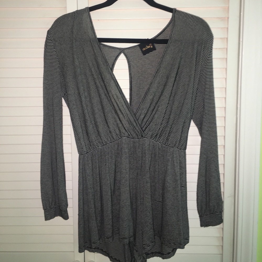 Striped long sleeve romper