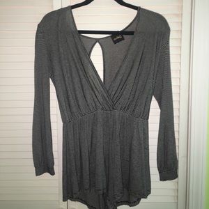 Striped long sleeve romper