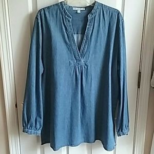 Reduced♡Deep V banded collar denim tunic