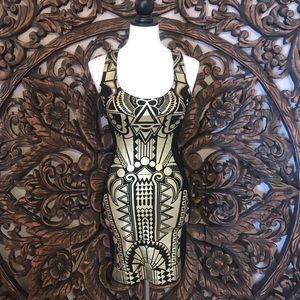 2B Bebe Black & Gold Bodycon Dress