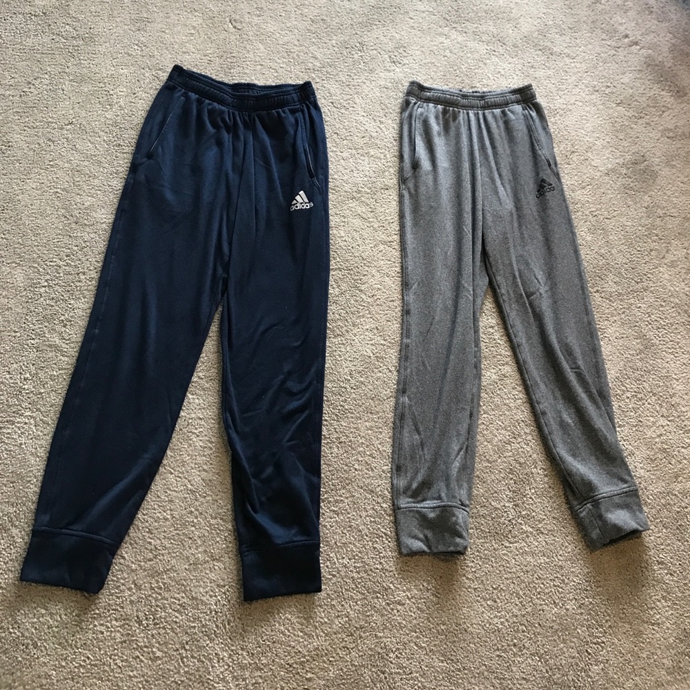 Two pairs of adidas joggers (navy and gray)