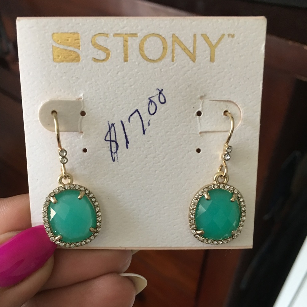 Faux Emerald and Diamond dangling earrings.