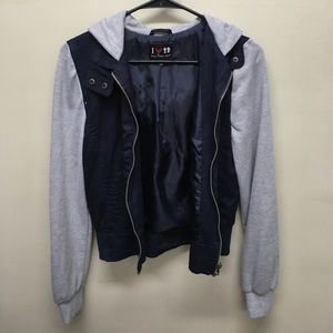 Hip jacket navy with gray hoodie