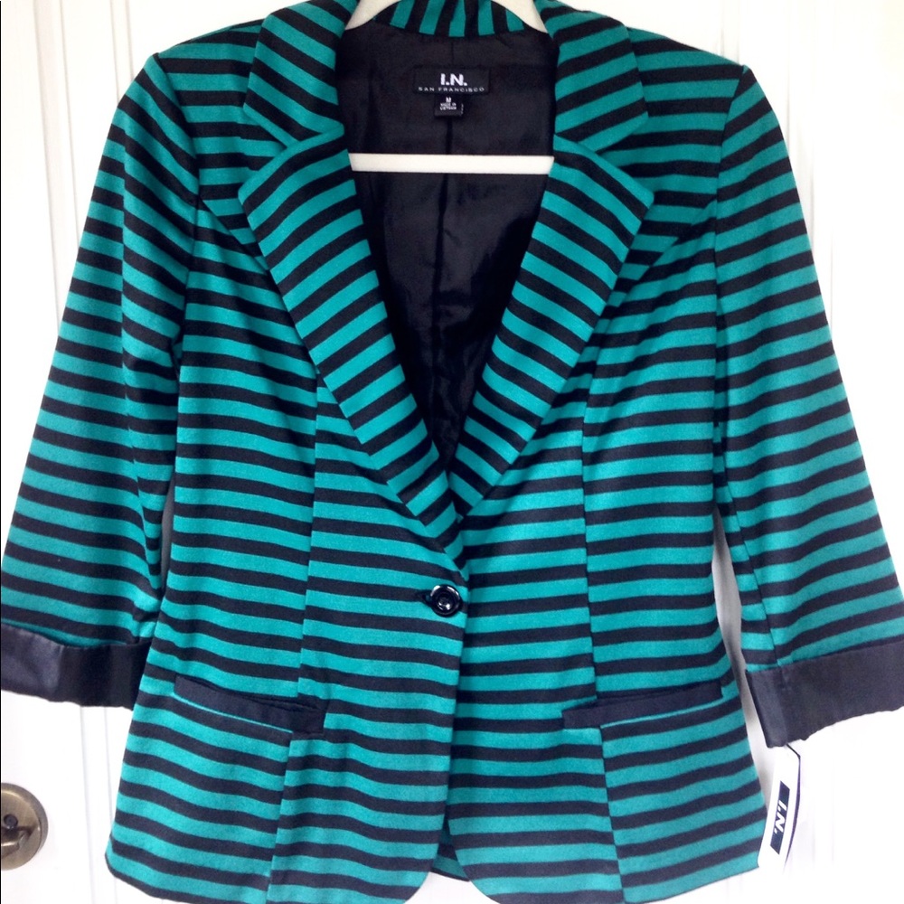 Green & Black Striped Blazer