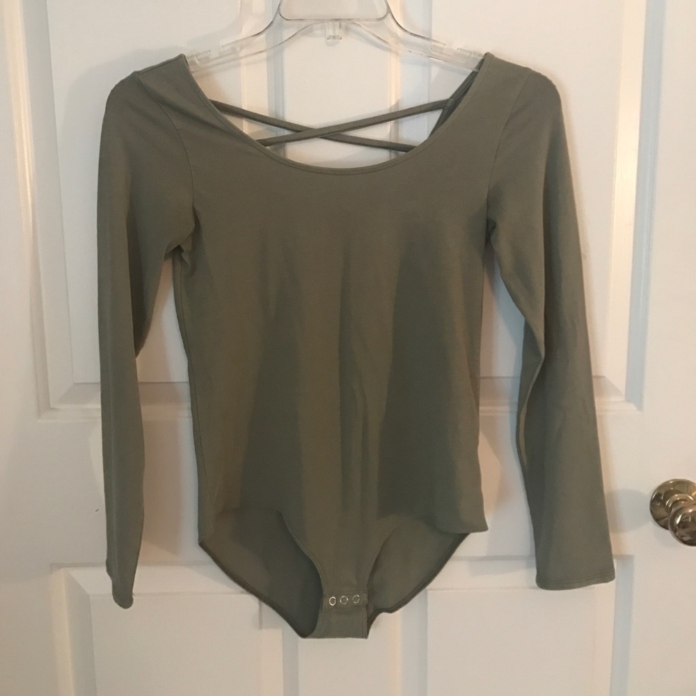 army green bodysuit with a crossed back