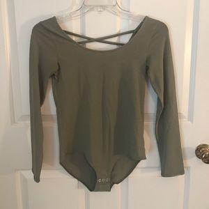 army green bodysuit with a crossed back