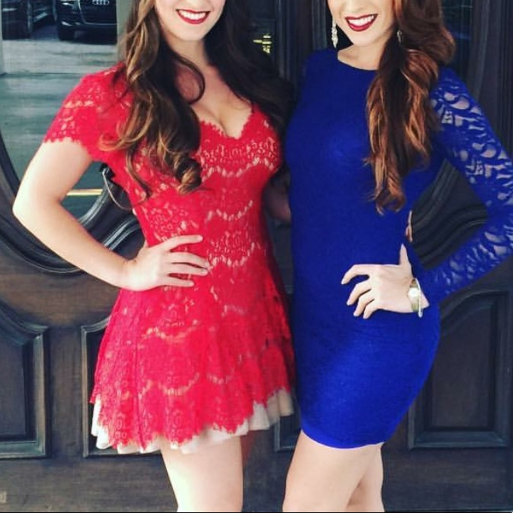 Red Lace Prom Formal Mini Dress