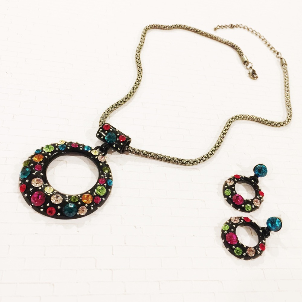 Multi stone black necklace with matching earrings
